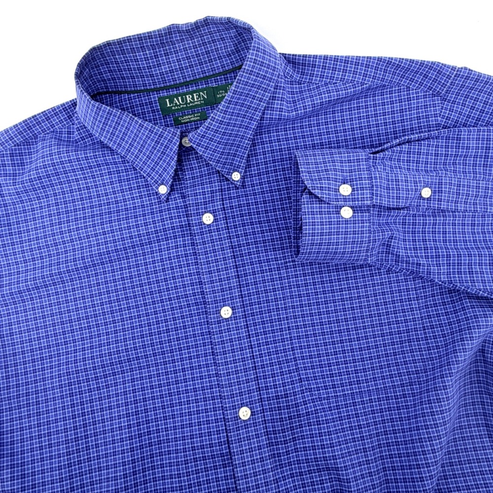 Lauren Ralph Lauren Shirt Mens 17.5 32/33 Blue Excellent Classic Non-Iron